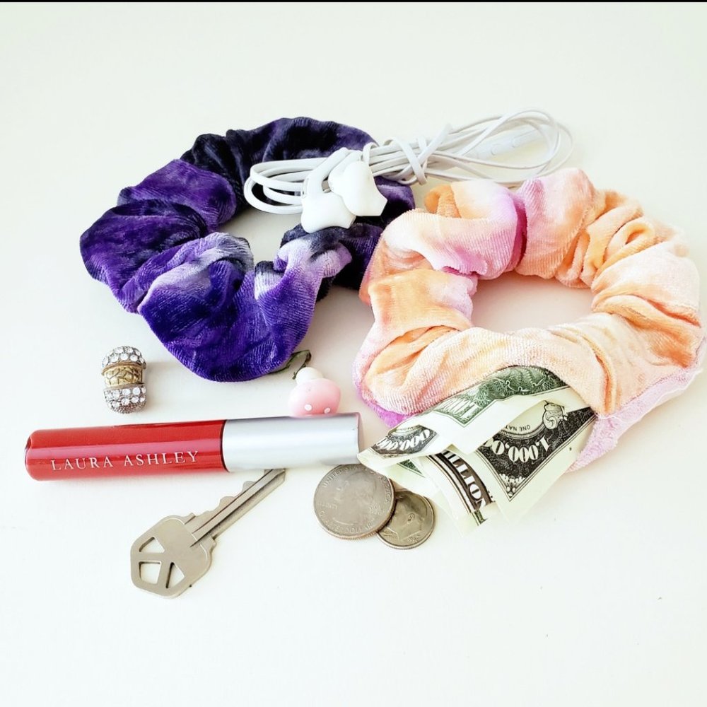ZIPPER Scrunchie 3pks Tie Dye Velvet Hair Accessory New - Picture 11 of 13